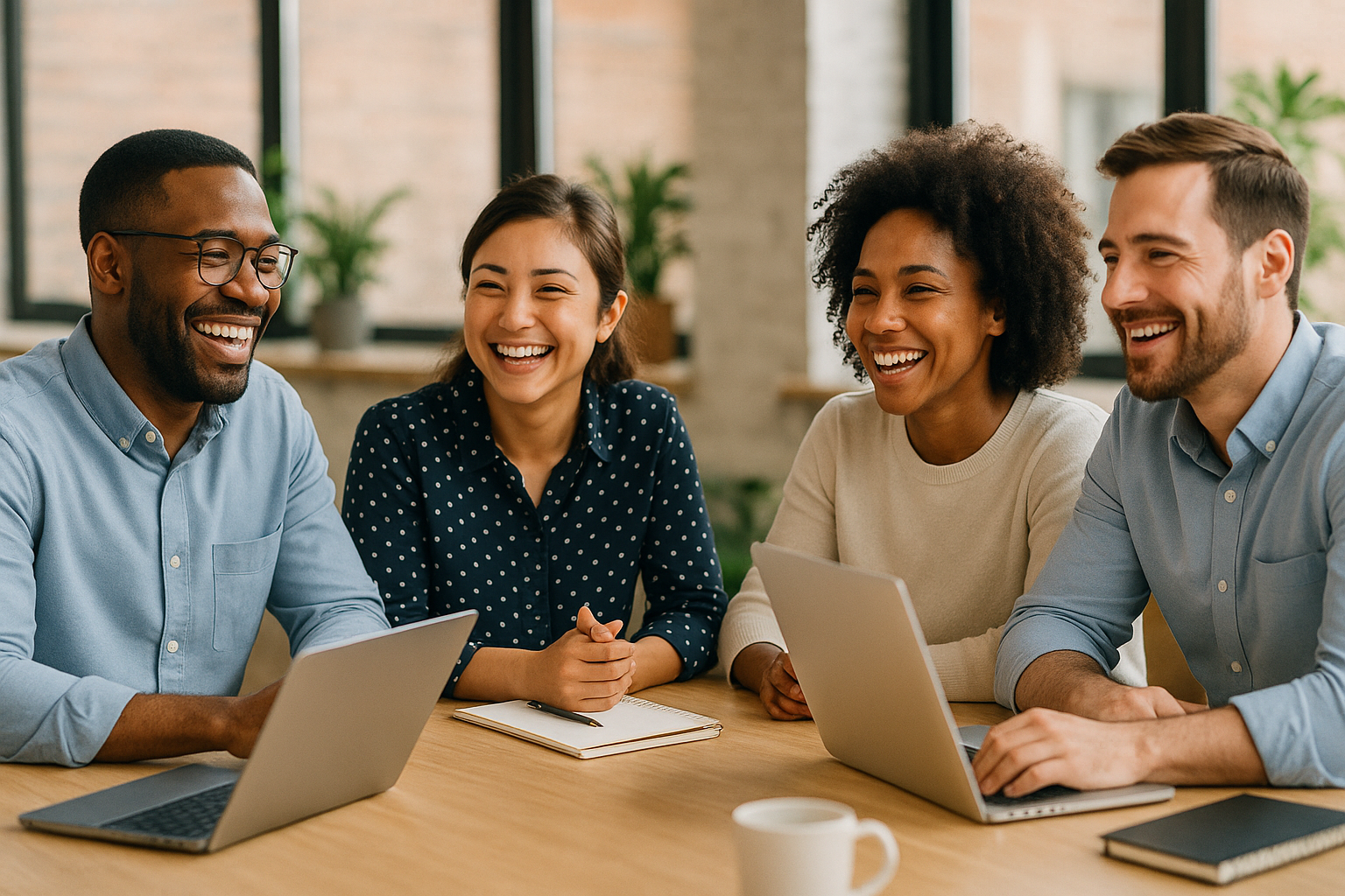 interaction between colleagues smiling